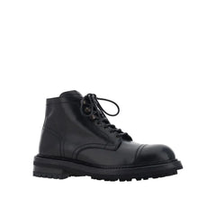 Dolce & Gabbana Black Calfskin Lace-Up Boots