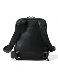 Dolce & Gabbana Black Calfskin Leather Logo Palermo Backpack Bag - Backpacks