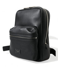 Dolce & Gabbana Black Calfskin Leather Logo Palermo Backpack Bag - Backpacks