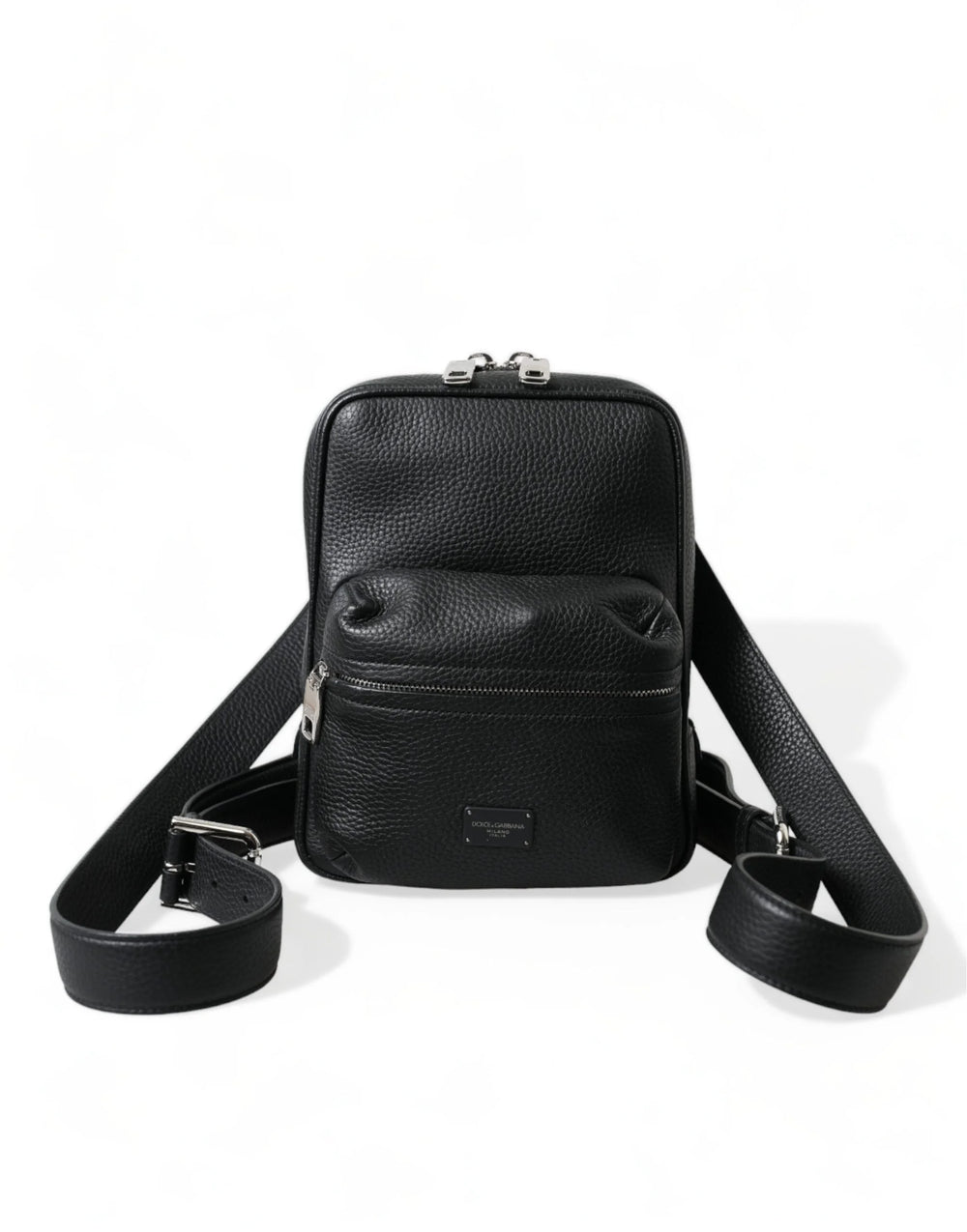 Dolce & Gabbana Black Calfskin Leather Logo Palermo Backpack Bag - Backpacks