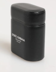 Dolce & Gabbana Black Calfskin Leather Logo Print Flip Holder Airpods Case - Headphone Carrying Cases