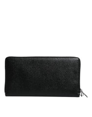 Dolce & Gabbana Black Calfskin Leather Logo Zip Around Continental Wallet - Wallets