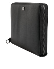 Dolce & Gabbana Black Calfskin Leather Logo Zip Around Continental Wallet - Wallets