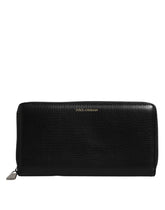 Dolce & Gabbana Black Calfskin Leather Logo Zip Around Continental Wallet - Wallets