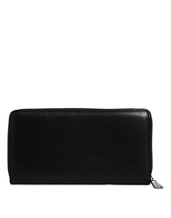 Dolce & Gabbana Black Calfskin Leather Logo Zip Around Continental Wallet - Wallets