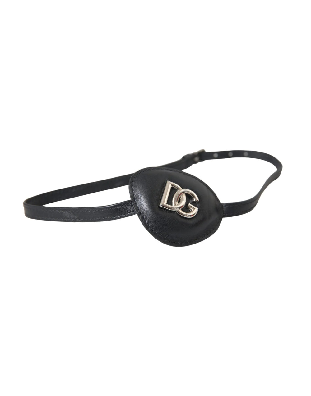 Dolce & Gabbana Black Calfskin Leather Metal DG Logo Eye Patch - Fashion Face Masks