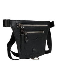 Dolce & Gabbana Black Calfskin Logo Plaque Belt Waist Men Fanny Pack Bag - Fanny Packs