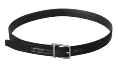 Dolce & Gabbana Black Canvas Leather Silver Metal Buckle Belt - 85 cm / 34 Inches - Belts