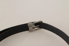 Dolce & Gabbana Black Canvas Leather Silver Tone Metal Buckle Belt - 70 cm / 28 Inches - Belts