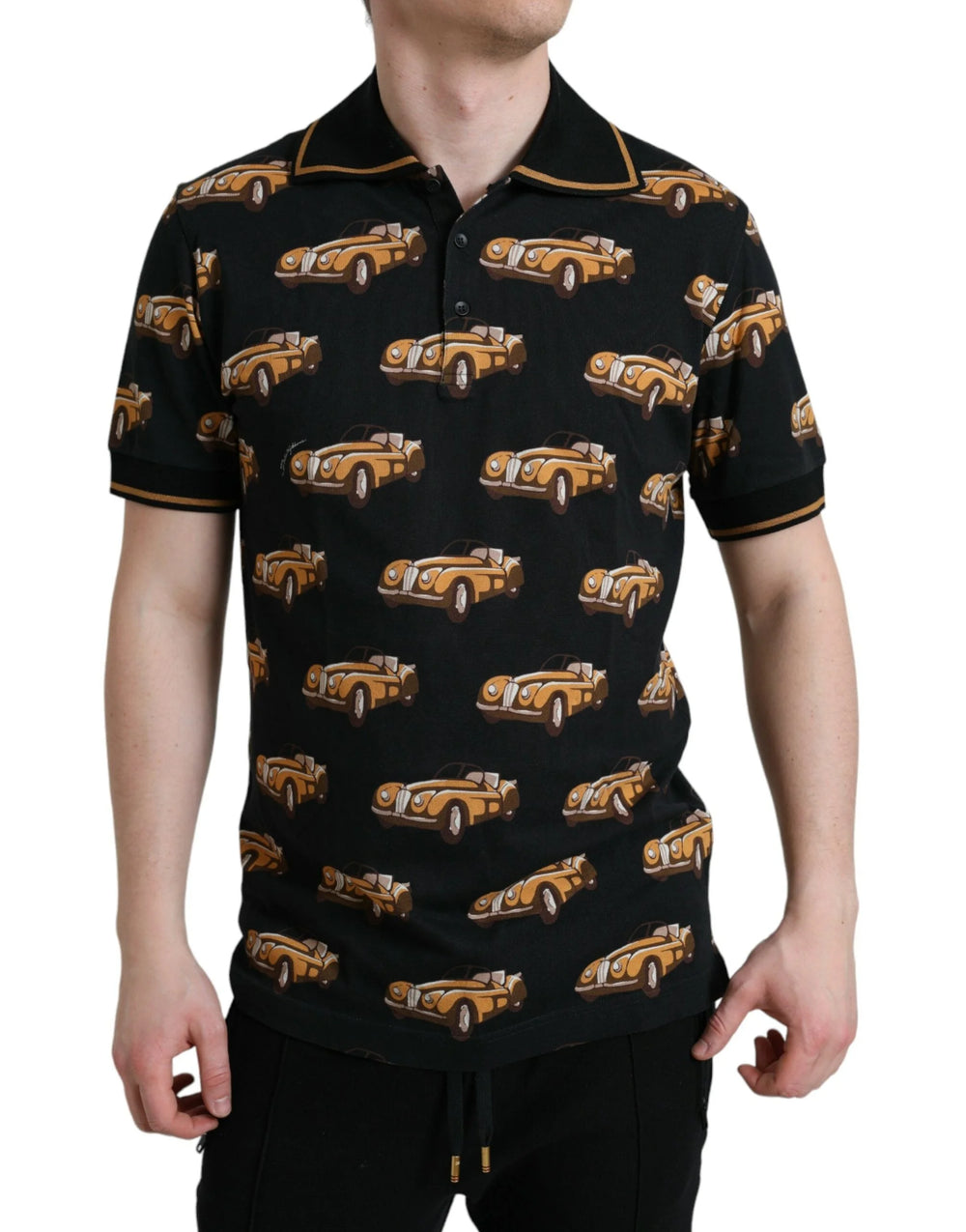 Dolce & Gabbana Black Car Print Short Sleeve Polo T-shirt - Polos
