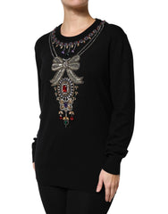 Dolce & Gabbana Black Cashmere Crystal Embellished Sweater - Sweaters