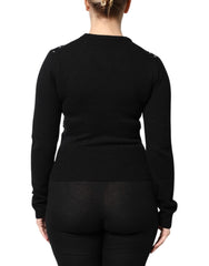 Dolce & Gabbana Black Cashmere Embellished Long Sleeves Top - Sweaters