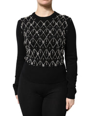 Dolce & Gabbana Black Cashmere Embellished Long Sleeves Top - Sweaters