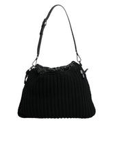 Dolce & Gabbana Black Cashmere Knitted Leather Shoulder Bag - Shoulder Bags