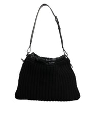 Dolce & Gabbana Black Cashmere Knitted Leather Shoulder Bag - Shoulder Bags