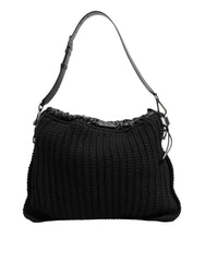 Dolce & Gabbana Black Cashmere Knitted Leather Shoulder Women Borse Bag - Shoulder Bags