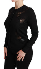 Dolce & Gabbana Black Cashmere Lace Cardigan Sweater - IT36 | XS - Cardigans