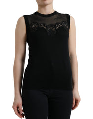 Dolce & Gabbana Black Cashmere Lace Trim Sleeveless Tank Top - IT38 | XS - Tank Tops