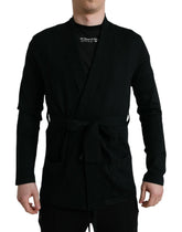 Dolce & Gabbana Black Cashmere Long Sleeves Belted Wrap Robe - IT48 | M - Robes