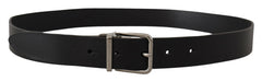 Dolce & Gabbana Black Casual Calf Leather Logo Metal Buckle Belt - 85 cm / 34 Inches - Belts
