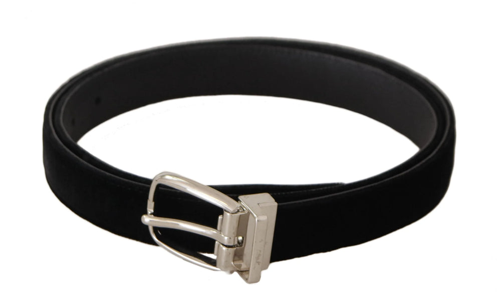 Dolce & Gabbana Black Casual Velvet Silver Tone Metal Buckle Belt - Belts