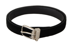 Dolce & Gabbana Black Casual Velvet Silver Tone Metal Buckle Belt - Belts