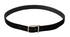 Dolce & Gabbana Black Casual Velvet Silver Tone Metal Buckle Belt - Belts