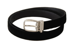 Dolce & Gabbana Black Casual Velvet Silver Tone Metal Buckle Belt - Belts