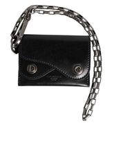 Dolce & Gabbana Black Cavallo Leather Wallet Chain Snap Bifold Card Holder - Wallets