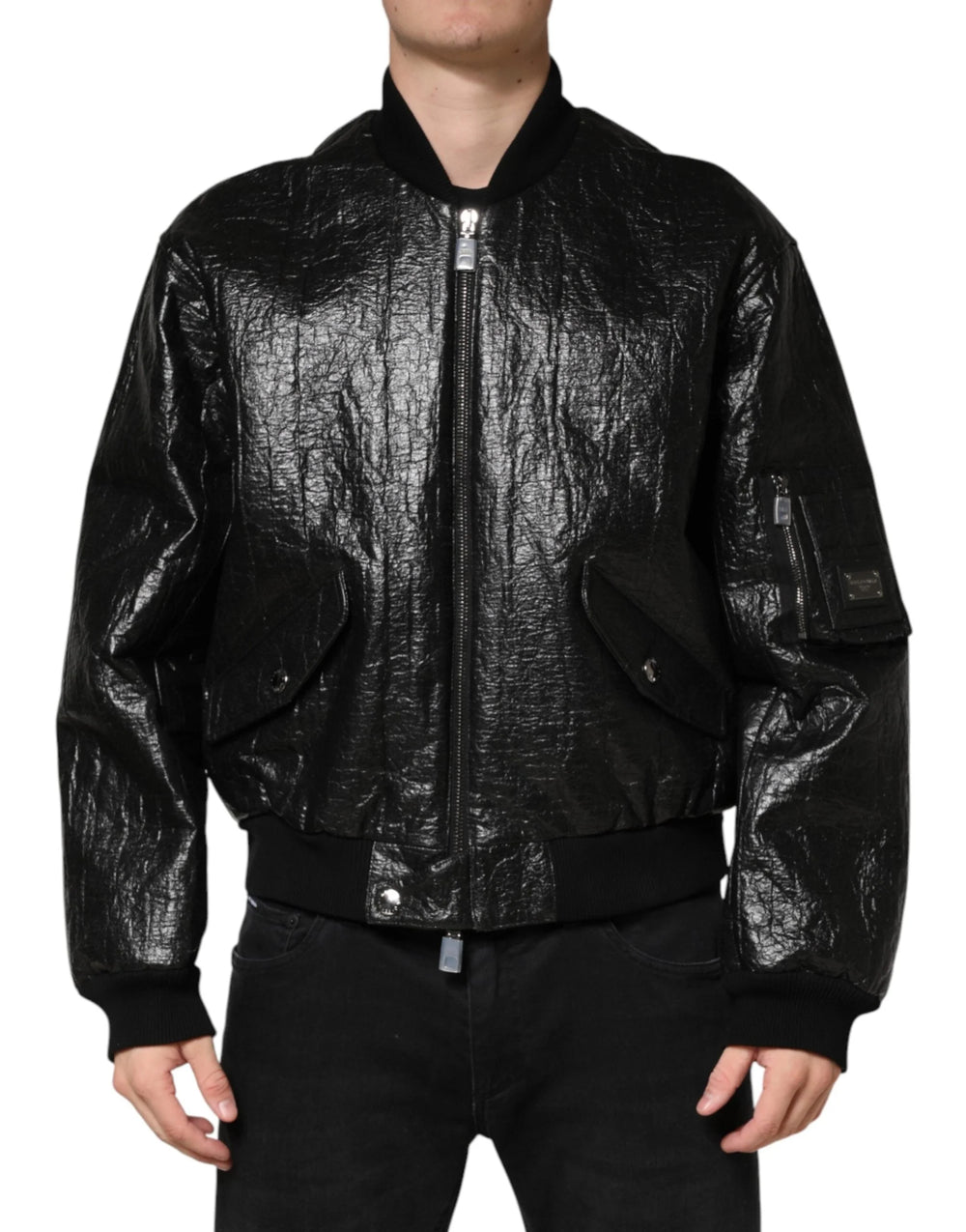 Dolce & Gabbana Black Cellulose Leather FullZip Biker Jacket - IT50 | L