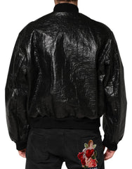 Dolce & Gabbana Black Cellulose Leather FullZip Biker Jacket - IT50 | L