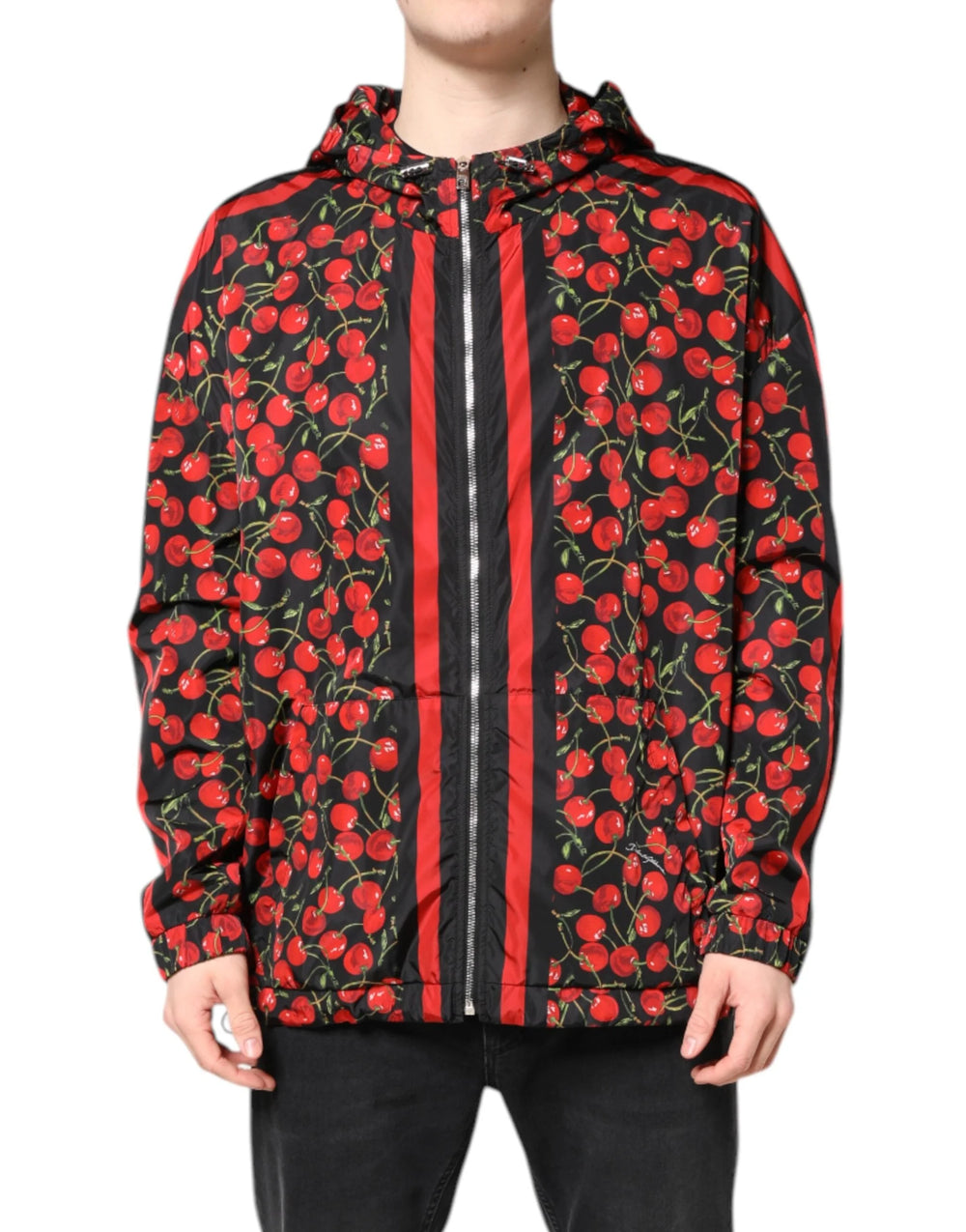 Dolce & Gabbana Black Cherry Print Hooded Windbreaker Jacket - IT50 | L - Windbreakers