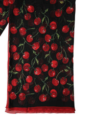 Dolce & Gabbana Black Cherry Print Silk Shawl Stole 190cm x 122cm Scarf