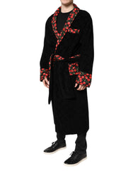 Dolce & Gabbana Black Cherry Print Wrap Robe Men Coat Jacket - IT48 | M - Wrap Coats