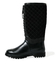 Dolce & Gabbana Black Chioggia Rubber Suede Rain Boots Shoes - EU43/US10