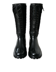 Dolce & Gabbana Black Chioggia Rubber Suede Rain Boots Shoes - EU43/US10
