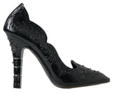 Dolce & Gabbana Black CINDERELLA Floral Crystal Heels Shoes - EU39/US8.5 - Heels