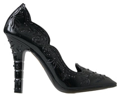 Dolce & Gabbana Black CINDERELLA Floral Crystal Heels Shoes - EU39/US8.5 - Heels
