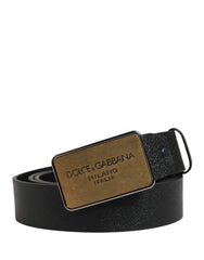 Dolce & Gabbana Black Classic Calf Leather Metal Buckle Belt - 115 cm / 46 Inches