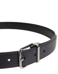 Dolce & Gabbana Black Classic Calf Leather Silver Buckle Belt - Belts