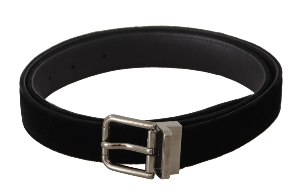 Dolce & Gabbana Black Classic Velvet Logo Engraved Metal Buckle Belt - 95 cm / 38 Inches - Belts