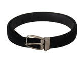 Dolce & Gabbana Black Classic Velvet Silver Tone Metal Buckle Belt - Belts