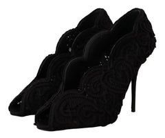 Dolce & Gabbana Black Cordonetto Ricamo Pump Open Toe Shoes - EU40/US9.5 - Heels