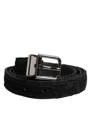 Dolce & Gabbana Black Cotton Blend Silver Metal Buckle Belt - 110 cm / 44 Inches - Belts