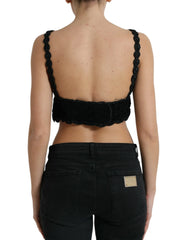 Dolce & Gabbana Black Cotton Bustier Cropped Crochet Tank Top - IT46|XL - Tank Tops