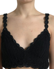 Dolce & Gabbana Black Cotton Bustier Cropped Crochet Tank Top - IT46|XL - Tank Tops