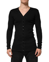 Dolce & Gabbana Black Cotton Button Up Men Cardigan Sweater - M - Cardigans