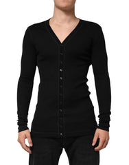 Dolce & Gabbana Black Cotton Button Up Men Cardigan Sweater - M - Cardigans