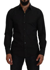 Dolce & Gabbana Black Cotton Collared Long Sleeve GOLD Shirt - IT41 | L - Shirts