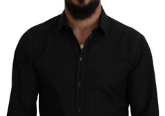 Dolce & Gabbana Black Cotton Collared Long Sleeve GOLD Shirt - IT41 | L - Shirts